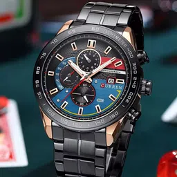 Curren Men Brass Dial & Stainless Steel Bracelet Style Straps Analogue Watch CR-8410-Black RG-picture-42