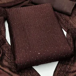 BlissFlair Striped Sequinned Unstitched Dress Material image 3