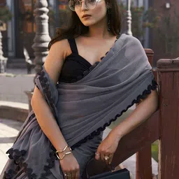 Tikhi Imli Beads and Stones Poly Chiffon Designer Saree image 4