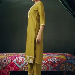 KALINI Women Yoke Design Regular Gotta Patti Chanderi Silk Kurta with Trousers & With Dupatta image 3