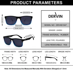 Dervin Unisex Black Lens & Black Wayfarer Sunglasses with image 3