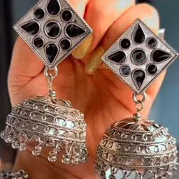 ISLANA Silver Oxidized Jhumkas Earrings-picture-38