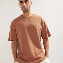 NOBERO Popcorn Textured Self Design Oversized Cotton T-shirt image 4