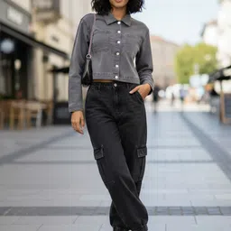 glitchez Spread Collar Crop Relaxed Fit Tailored Jacket image 2