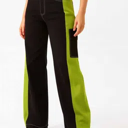 Pookiie Women Colourblocked Relaxed Straight Leg Straight Fit Easy Wash Trousers-picture-19