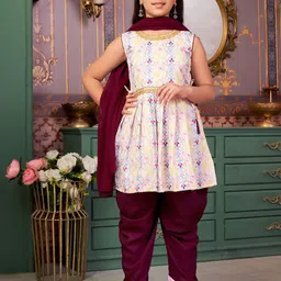 Aarika Girls Ethnic Motifs Printed Pleated Gotta Patti Kurta with Patiala & With Dupatta-picture-32