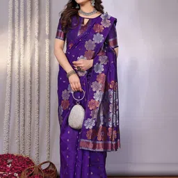 ROOP SUNDARI SAREES Floral Woven Design Zari Pure Silk Banarasi Saree-picture-40