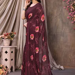 KALINI Maroon Poly Georgette Printed Sarees image 2