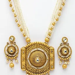 Anouk White Gold Plated Kundan Stone Studded & Beaded Jewellery Set image 2