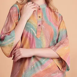 DARVI Aurora Swirl Printed Mandarin Collar Top With Palazzo image 2