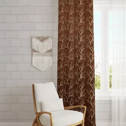 GEET CREATIONS Coffee Brown & Gold Single Floral Room Darkening Window Eyelet Curtain-image-13