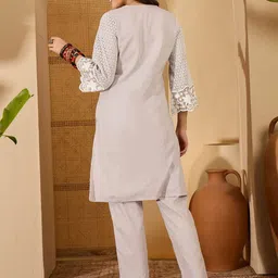 Sangria Schiffli Embroidered Pure Cotton Tunic With Trouser Co-Ords image 5