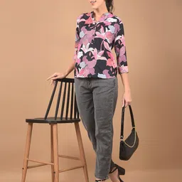 Crimsoune Club Print Mandarin Collar Top-image-61