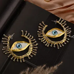 PATOLA BY VJ Stainless Steel Gold-Plated Stones Studded Quirky Shaped Drop Earrings-picture-19