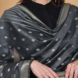 LOOM LEGACY Ethnic Motifs Woven Design Cotton Silk Dupatta With Zari image 3