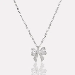 zeno Bow Sparkle Pearl, Crystal, Zircon Sterling Silver Plated Sterling Silver Necklace-picture-23