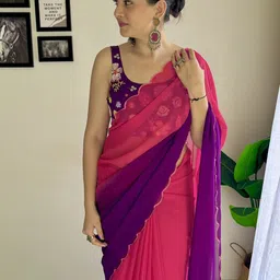 LeeliPeeri Designer Ombre Embroidered Pure Georgette Saree image 5