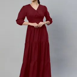 Krunal Raiyani Women V-Neck Tiered Long Flared Maxi Dress-picture-31