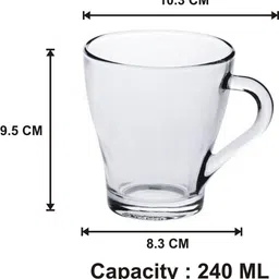 Somil Clear Glass Coffee & Tea Cup / Mug (240 Ml), Enjoy Your Drink in Style, 8.3 X 10.3 X 9.5 Cm, Pack of 5 image 4