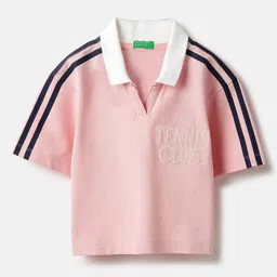 United Colors of Benetton Girls Typography Printed Polo Collar Pure Cotton T-shirt-picture-30