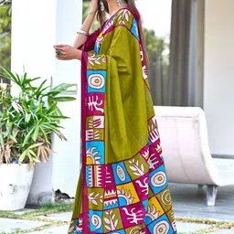 NIKATT PRISA Pure Cotton Block Print Saree With Blouse Piece image 4