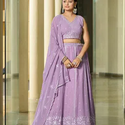 KALINI Embroidered Thread Work Semi-Stitched Lehenga & Unstitched Blouse With Dupatta-picture-43