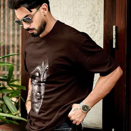 THE BEETEL HOUSE Buddha Graphic Printed Round Neck Drop-Shoulder Cotton Oversized T-shirt image 5