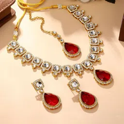 Atasi International Gold-Plated AD Studded Necklace & Earrings With Maang Tikka-picture-23