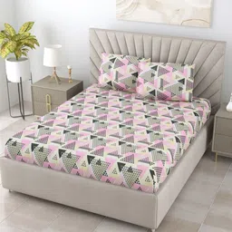 BOMBAY DYEING Peach-Coloured & Beige Geometric 144 TC Queen Bedsheet with 2 Pillow Covers image 4