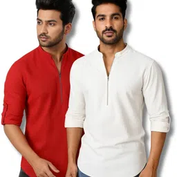 echowear Pack of 2 Men Solid Pure Cotton Straight Kurta-picture-25