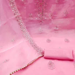 KALINI Floral Embroidered Sequinned Unstitched Dress Material image 2