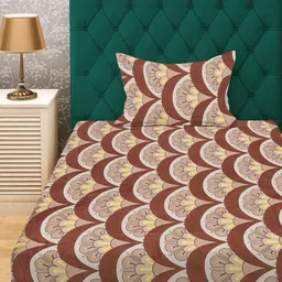KLOTTHE Brown & Beige Floral 300 TC Single Bedsheet with 1 Pillow Covers image 4