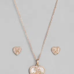 Carlton London Dual Tone CZ Studded Heart Pendant and Earring Set image 1