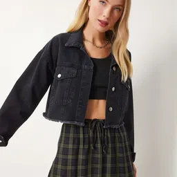 Happiness istanbul Pure Cotton Crop Denim Jacket image 4