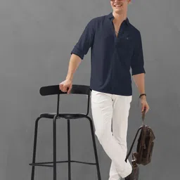 BULLMER Men Spread Collar Textured Cotton Casual Shirt-image-72