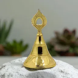 Adhvik Gold Toned 2 Pieces Morphankh Head & Round Head Pooja Bells image 4