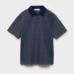 Mango Kids Boys Striped Polo Collar Drop-Shoulder Sleeves Pure Cotton T-shirt-picture-26