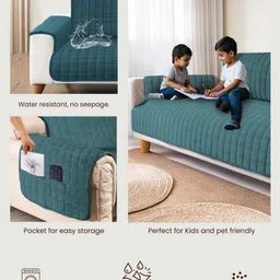 URBAN SPACE Teal 2 Seater Quilted Sofa Cover With Arms image 3
