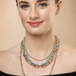 bohey by karatcart Gold-Plated Multicolor Enamel Multilayer Chain Necklace for Women Gold-plated Plated Alloy Chain image 2