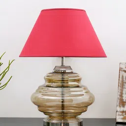 kapoor lampshades Hudson Maroon Cottan Fabric Shade Night Lamp With Metal & Glass Base image 2