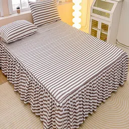 JC HOME Brown & White Geometric 150 TC Single Bedsheet with 2 Pillow Covers image 5