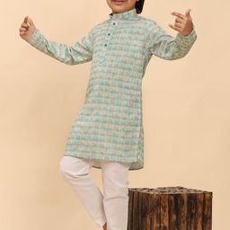 Pro-Ethic STYLE DEVELOPER Boys Mandarin Collar Embroidered Pure Cotton Kurta With Trousers-picture-34