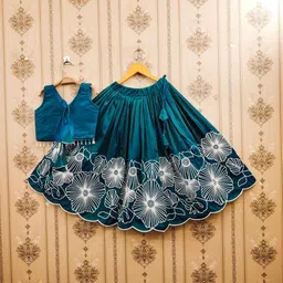 Sangria Girls Embroidered V-Neck Flared Lehenga With Choli-picture-50