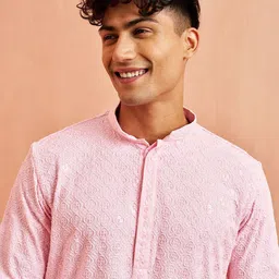 VASTRAMAY Men Floral Embroidered Regular Sequinned Kurta with Pyjamas image 5