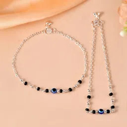 Sangria Silver-Plated Stainless Steel Evil Eye Anklet-image-24