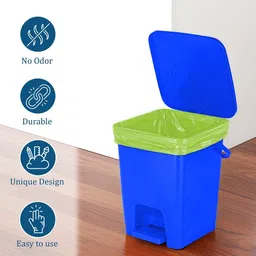 HOMESTIC Blue Square Odour-Free Pedal Dustbin With Roll Garbage Bags - 10 L image 2