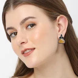 OOMPH Artificial Stones Studded Floral Shaped Oxidised Drop Earrings image 3