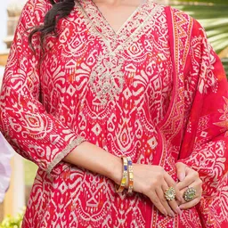 AHIKA Women Ethnic Motifs Printed Kurta with Trouser & Dupatta image 4