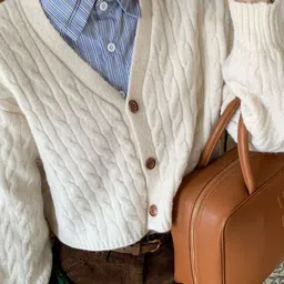 LULU & SKY Women Cable Knit V- Neck Crop Cardigan image 4