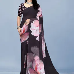 P D Silk Mills Floral Printed Pure Georgette Saree-image-89